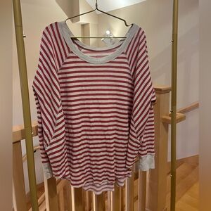 Free People Red and White Striped Knit Top